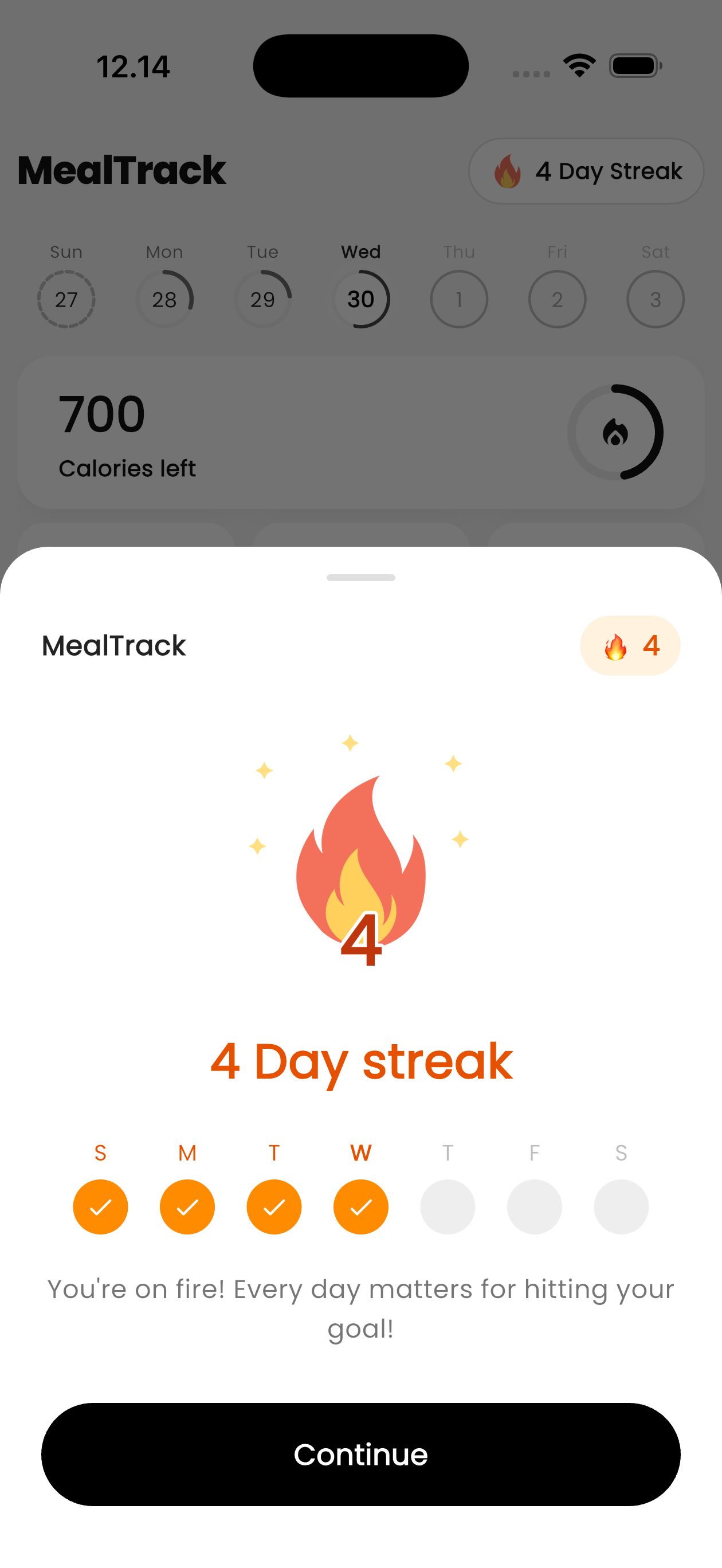 Daily meal logging streak